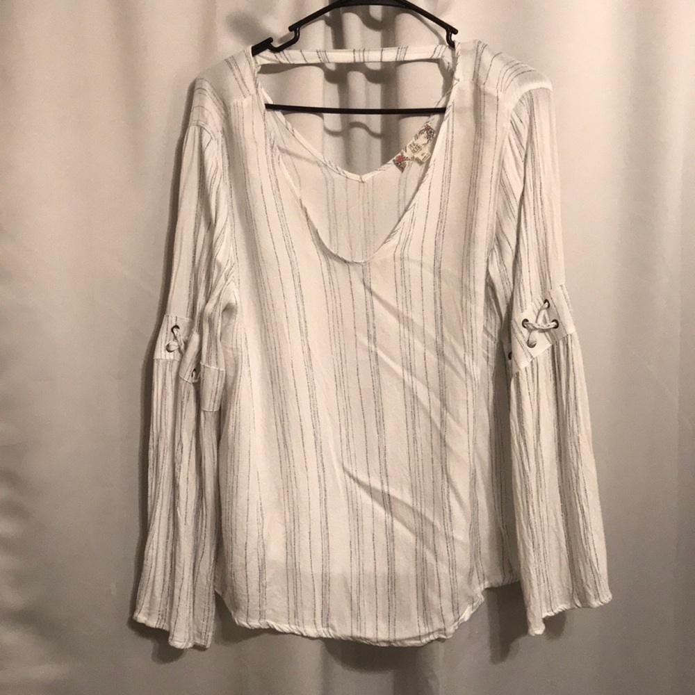 Pink Rose blue and white striped blouse